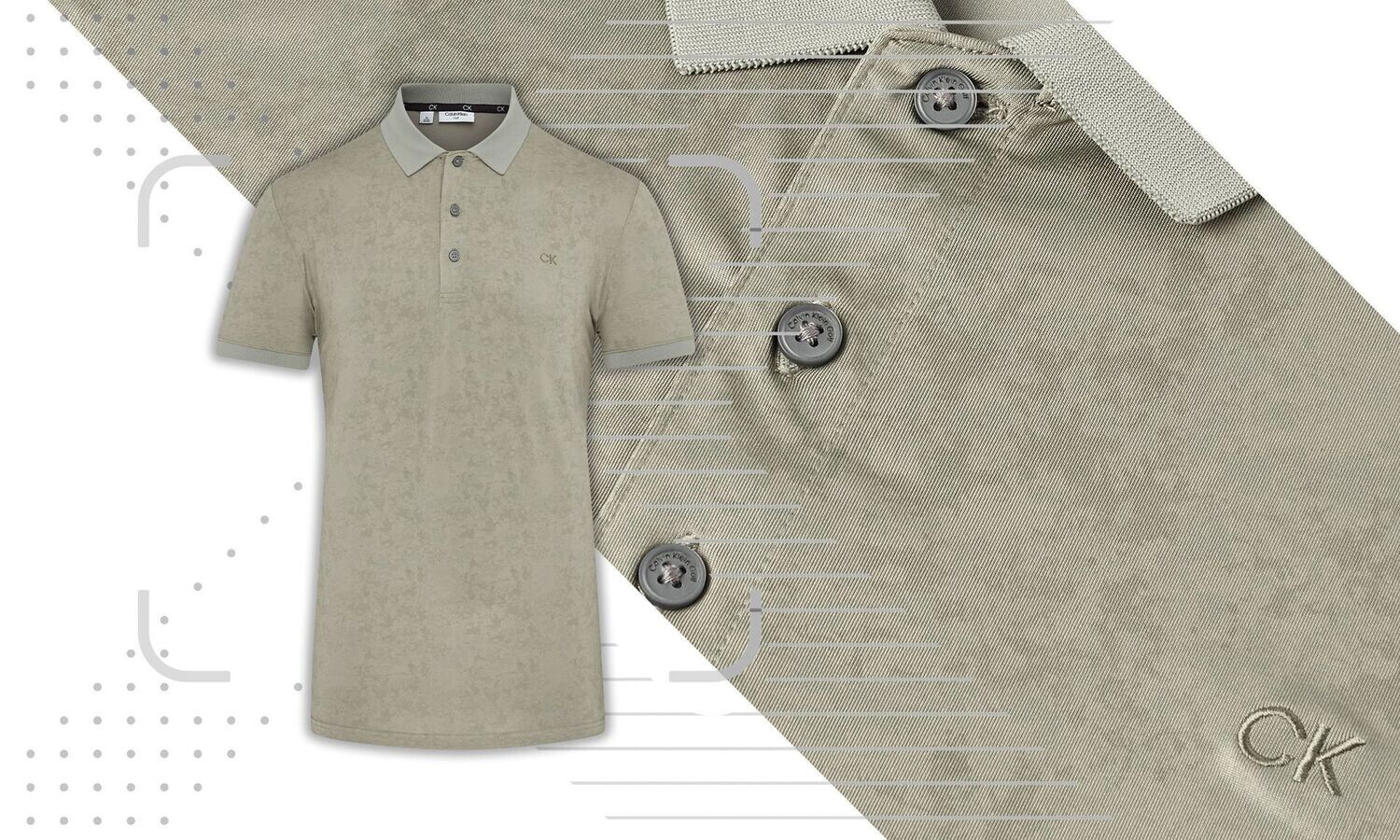 Calvin Klein Tie Dye Print Golf Polo Shirt - Camo Green, Size: Medium