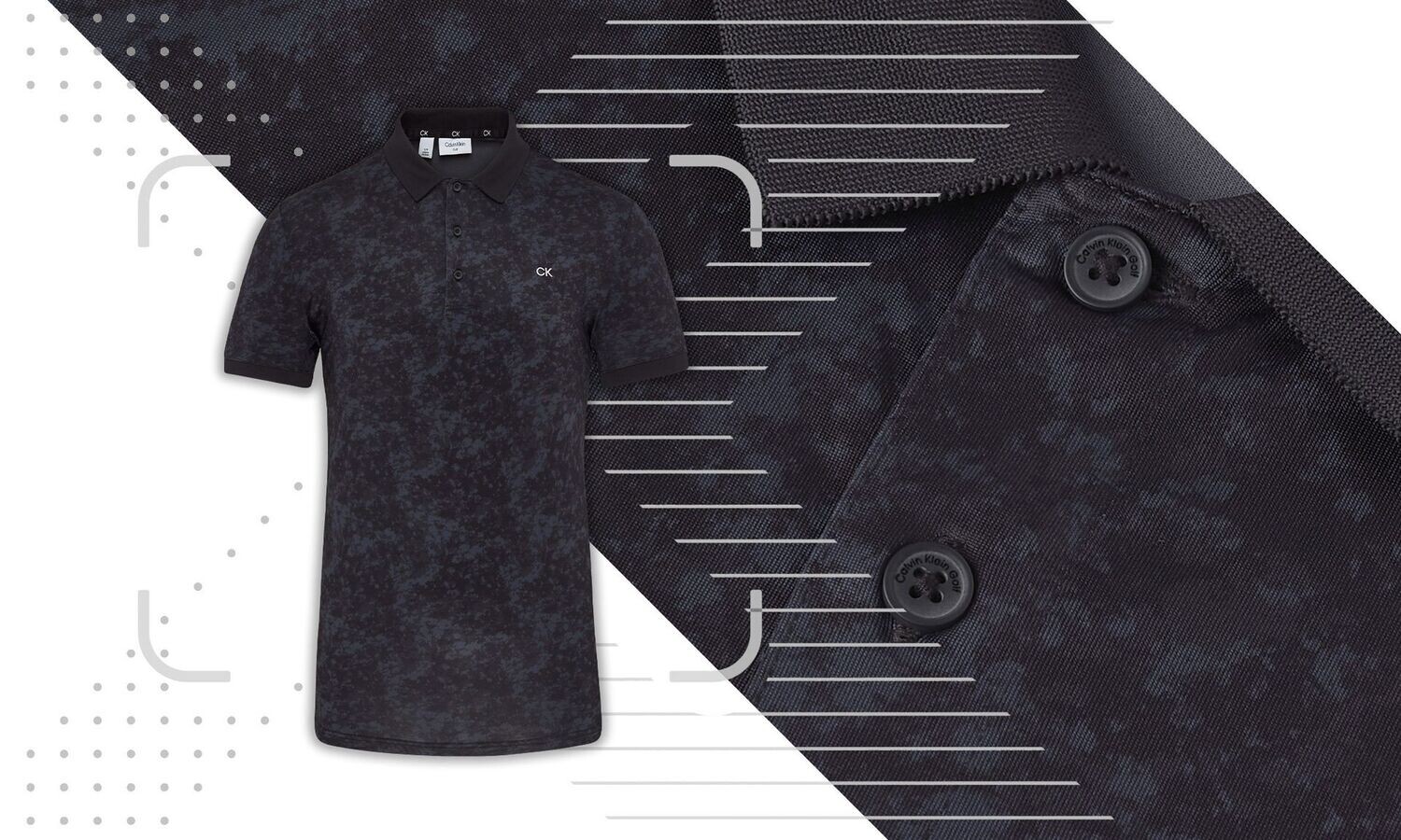 Calvin Klein Tie Dye Print Golf Polo Shirt - Black, Size: Small