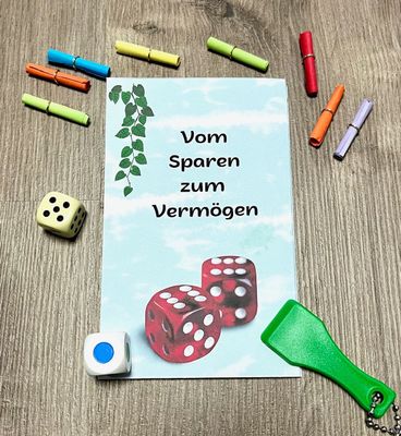 Spar Challenge Klappkarte "vom Sparen zum Vermögen" inkl. Losen und Würfeln