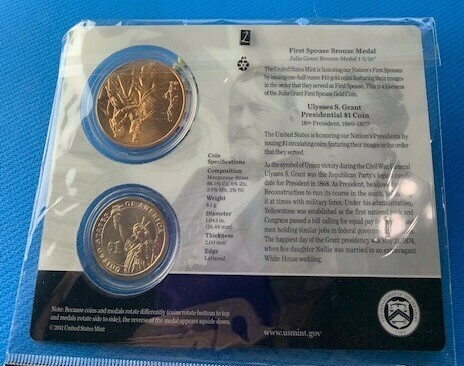 US Grant Presidential $1Coin &amp; First Spouse Medal Set
