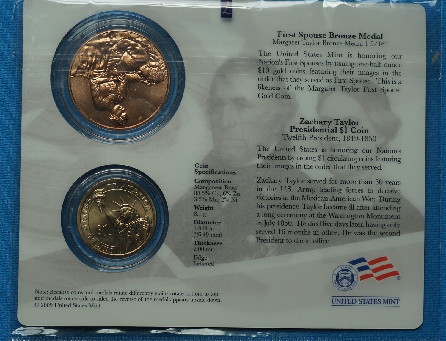 Zachary and Margaret Taylor US Dollar Coin &amp; 1st Spouse Medal Set