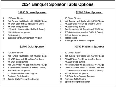 Purchase Your 2024 Alaska Wild Sheep Foundation Banquet Table