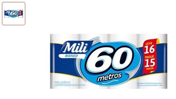 Mili
Papel Higiênico Mili Bianco Folha Simples Neutro 60M Leve 16 Pague 15
