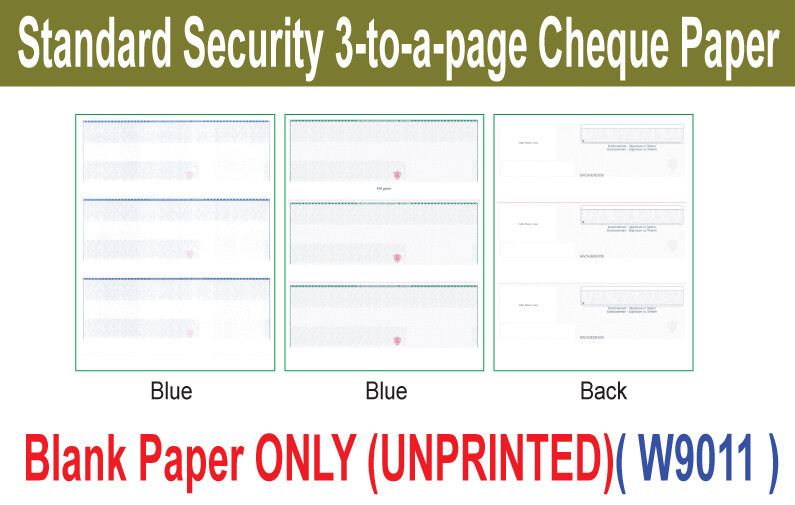 Standard Security 3-to-a-page Cheque Paper (Paper ONLY)