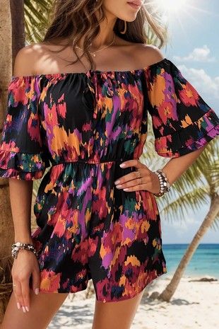 Off Shoulder Print Romper