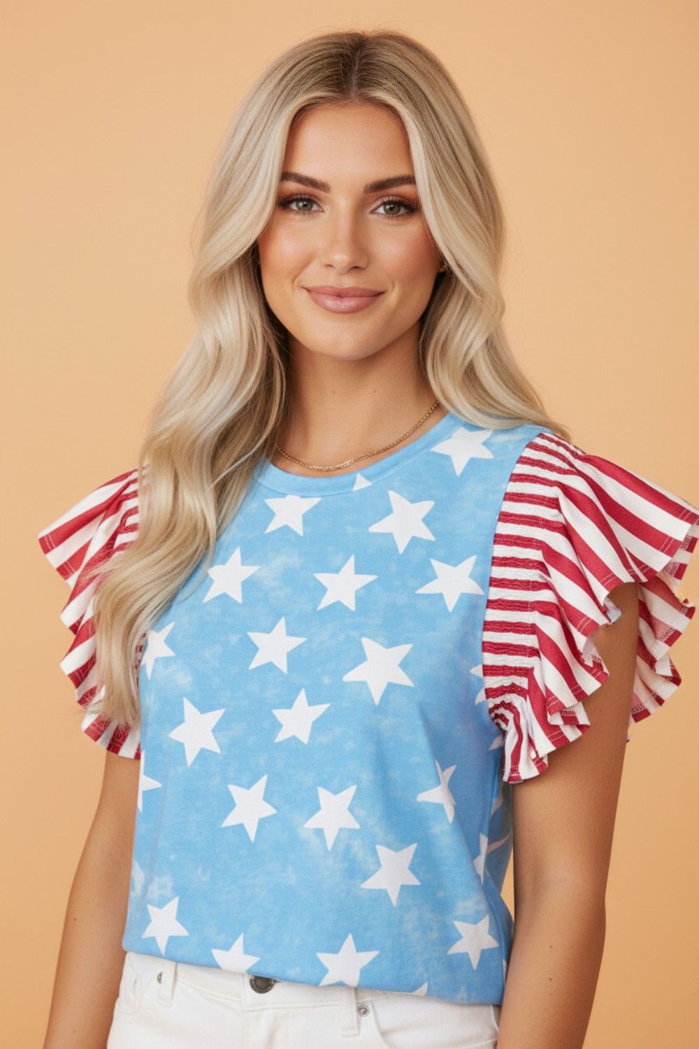 Star Strip Ruffle Top