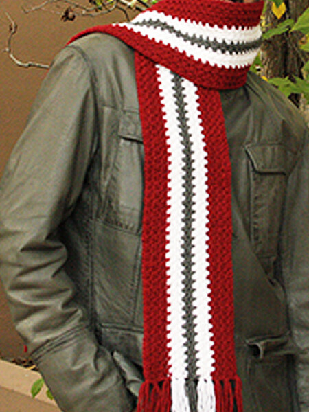 Burgundy/white/grey stripe men&#39;s winter scarf