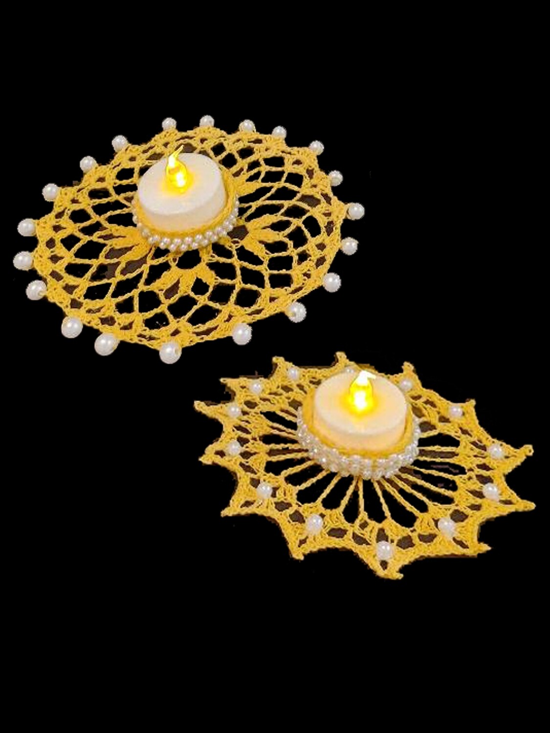 Yellow Floral Pearl Tea Light Holder