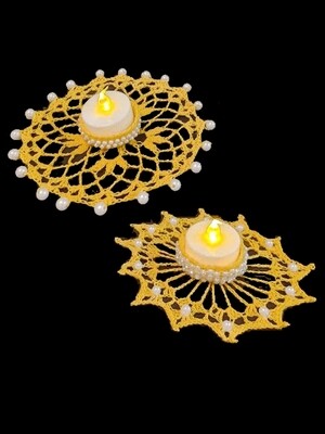 Yellow Floral Pearl Tea Light Holder