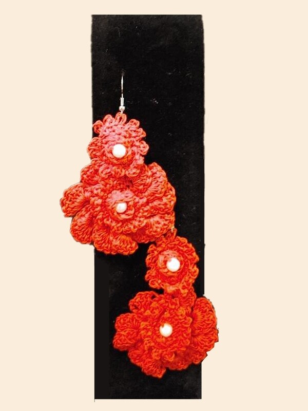 Red Floral Pearl Earrings
