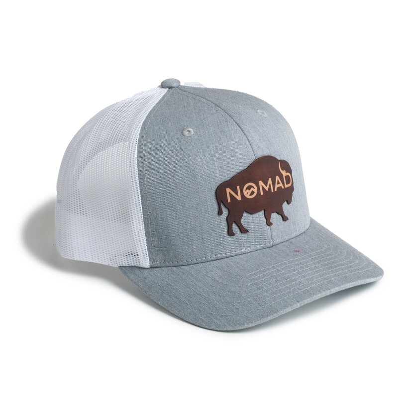 Nomad Grey/White Mesh Hat - Buffalo Leather Logo