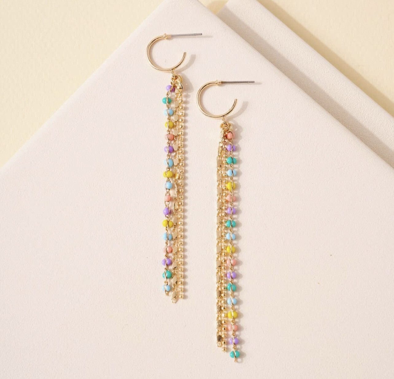 AZ: Stone Beads Chain Tassel Earrings