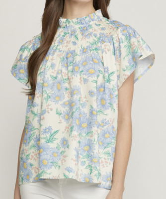 T18355 Entro: Floral Smocked Top