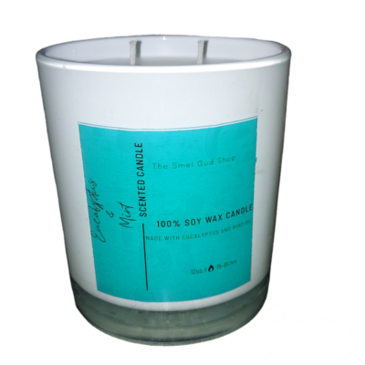 Eucalyptus and Mint Candle with white background green label