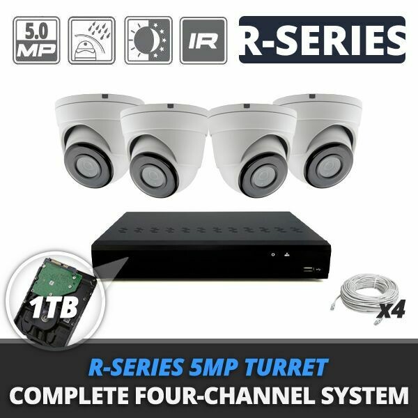 Complete Four-Channel R-Series 5MP IP Turret Video Surveillance System