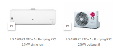 LG AP09RT STD+ Air Purifying R32 2,5kW inverter set binnen en buitenunit