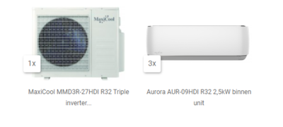 MaxiCool R32 Aurora Triple voordeelset 3 x 2,5 kW compleet