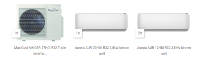 MaxiCool Aurora Triple voordeelset 1 x 2,5 + 2 x 3,5kW compleet
