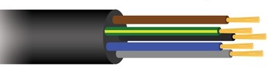 AKTIE 2021 Soepele zwarte rubberkabel 5 x 1,5 voor buitengebruik, rol 50m