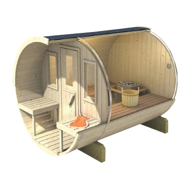 BARREL Thermowood Sauna Outdoor met Terras 300cm ø235cm H=240cm