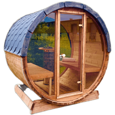 IDEALe SPAS BARREL ECO SAUNA INFRAROOD OUTDOOR FRONT GLAS MET DEUR