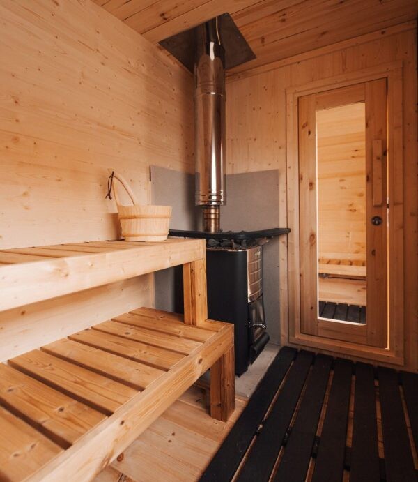EGG Sauna met Relax ruimte of huisje Outdoor H=240cm D=240cm B=400/500cm