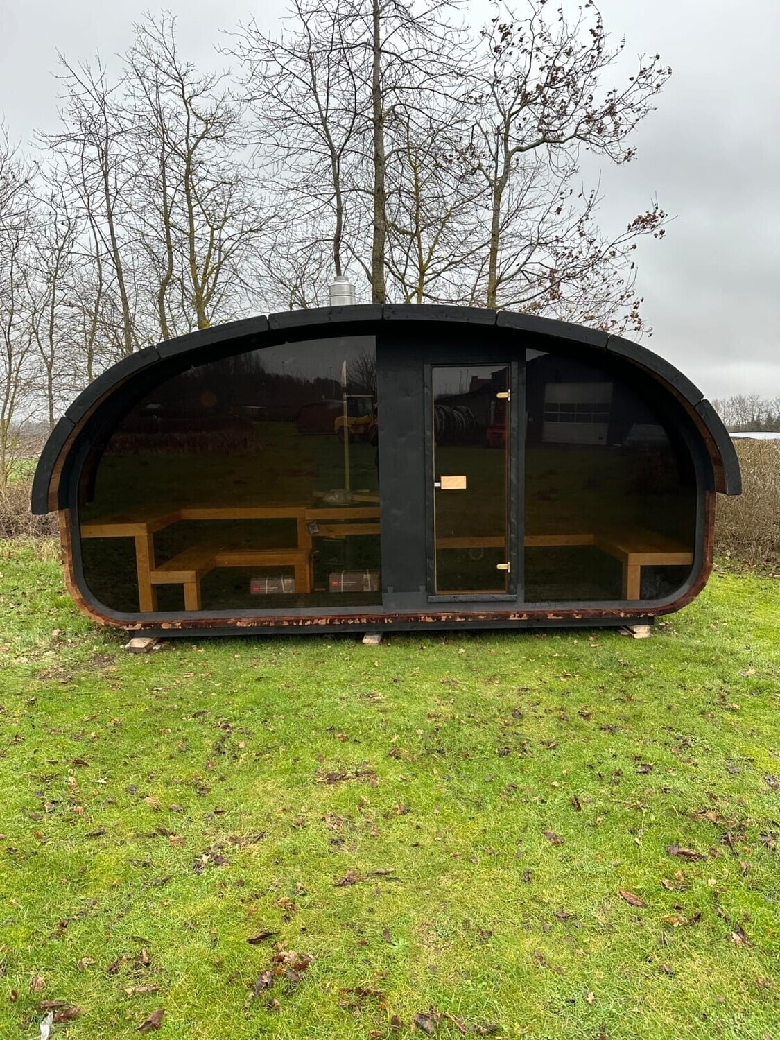 EGG Sauna met Relax ruimte of huisje Outdoor H=240cm D=240cm B=400/500cm