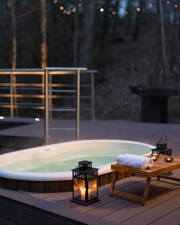 Hottub DUET Hot Tub Outdoor 190cm x 120cm Hout gestookt, kuip wit