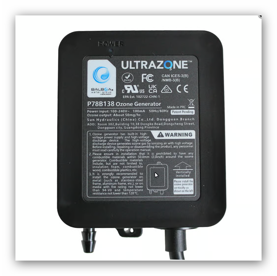 Balboa OZON generator waterbehandelingstoestel ozonator ULTRAZONE met Balboa AMP stekker