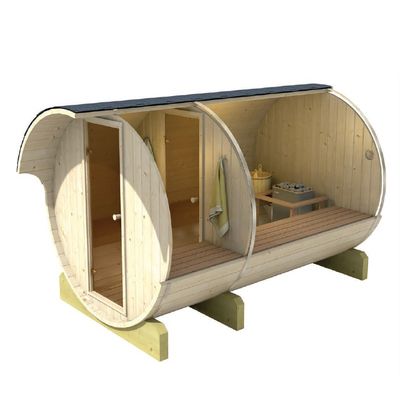 BARREL Sauna Outdoor met oversteek ø205cm Lengte naar keuze