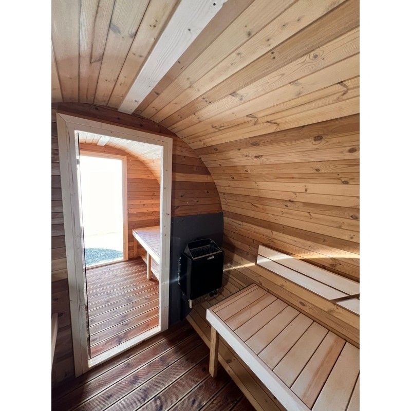 BARREL Thermowood Sauna Outdoor met kleedkamer 400cm ø235cm H=240cm