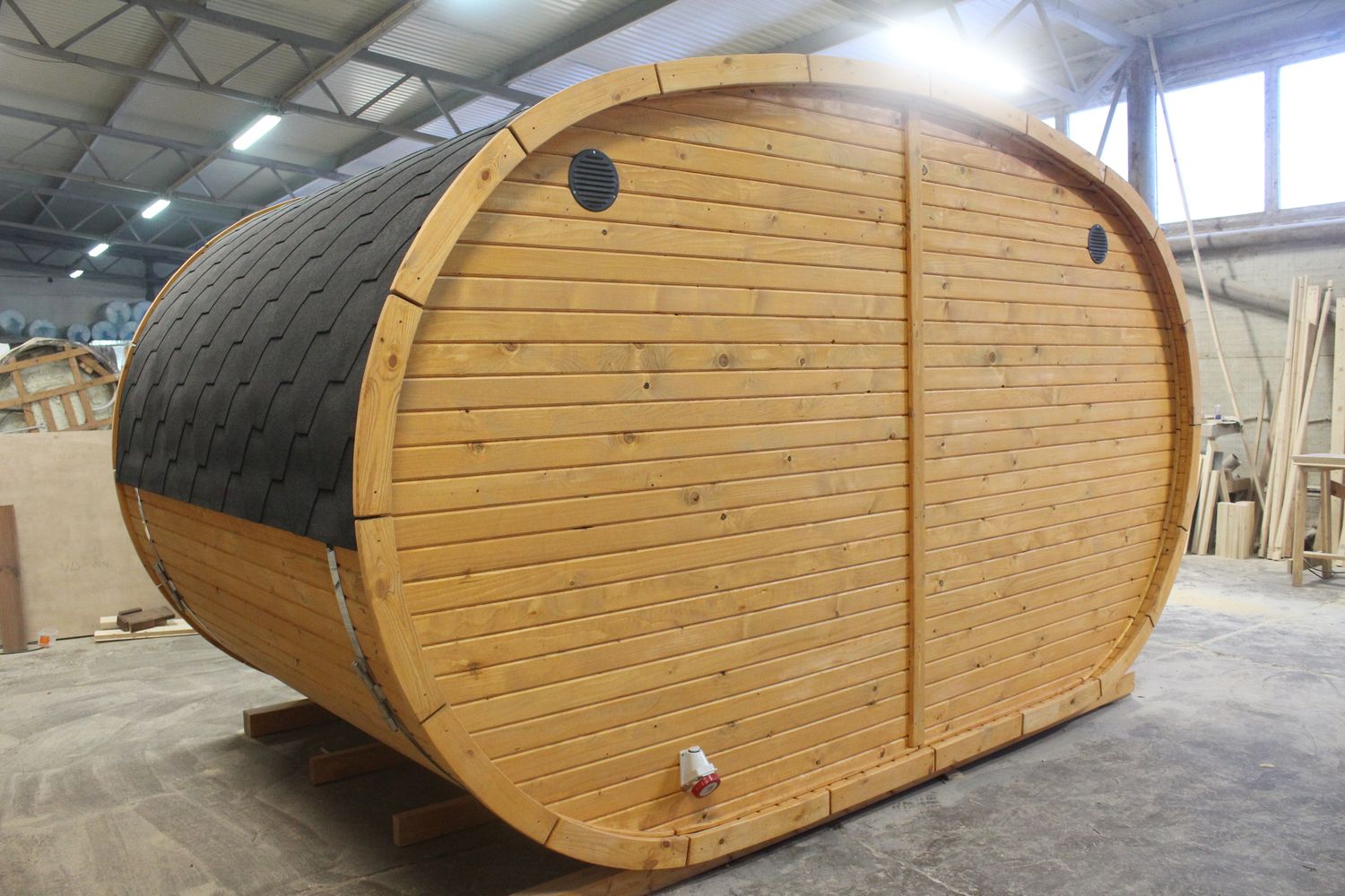 EGG Sauna met Relax ruimte of huisje Outdoor H=240cm D=240cm B=400/500cm