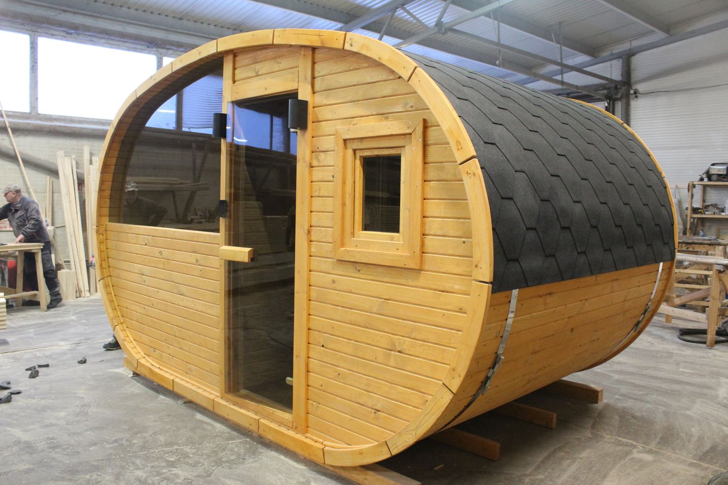 EGG Sauna met Relax ruimte of huisje Outdoor H=240cm D=240cm B=400/500cm