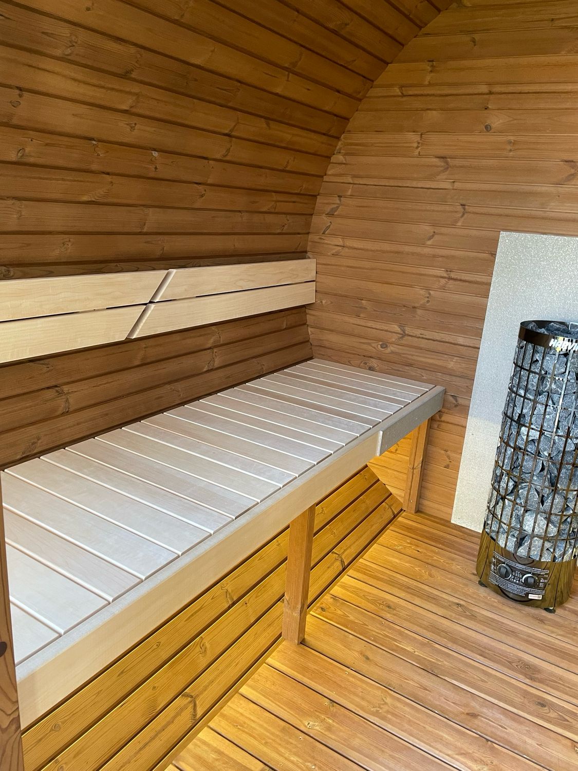 IDEALe BARREL Thermowood Sauna Outdoor met Terras ø235cm H=240cm