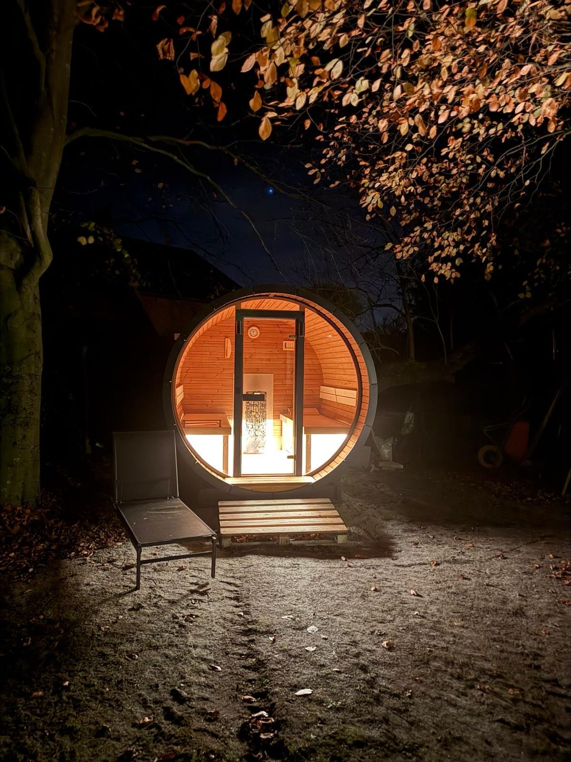 IDEALe BARREL Thermowood Sauna Outdoor met Terras ø235cm H=240cm