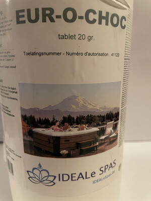 IDEALe SPAS EUR-O-CHOC 1KG CHLOOR TABLETTEN 20gr langwerkend BE IDEALe SPAS EUR-O-CHOC 1KG CHLOOR TABLETTEN 20gr langwerkend