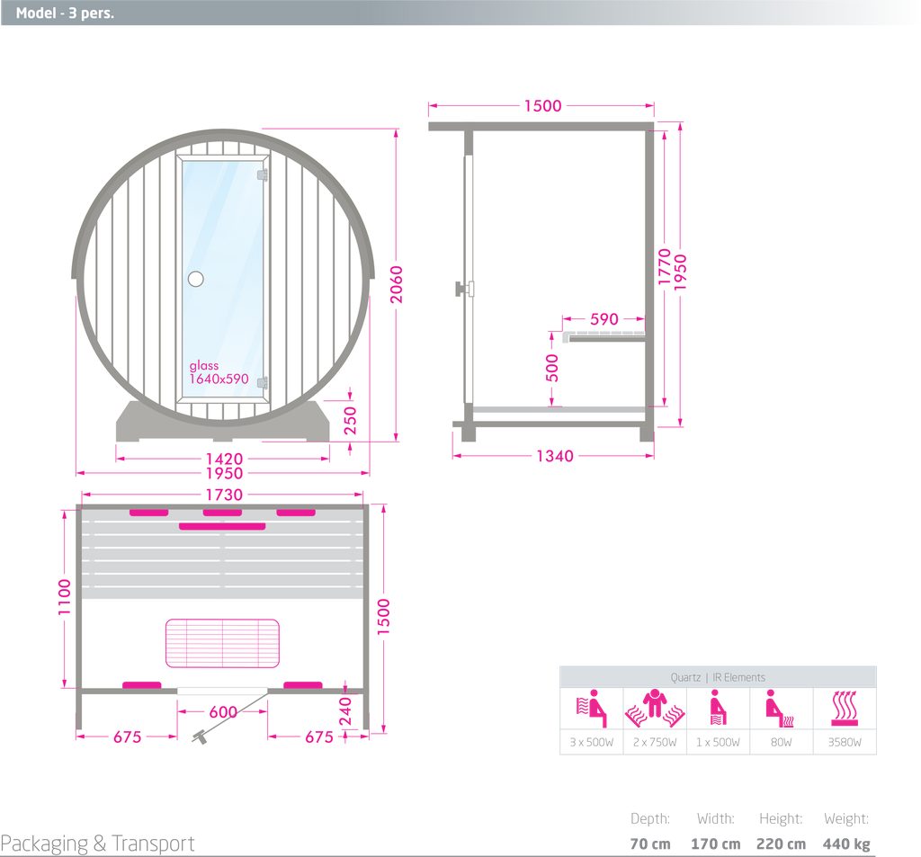 BARREL IR Infrarood Outdoor 150cm ø195cm