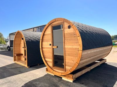 IDEALe BARREL Thermowood Sauna Outdoor met kleedkamer ø235cm   H=240cm