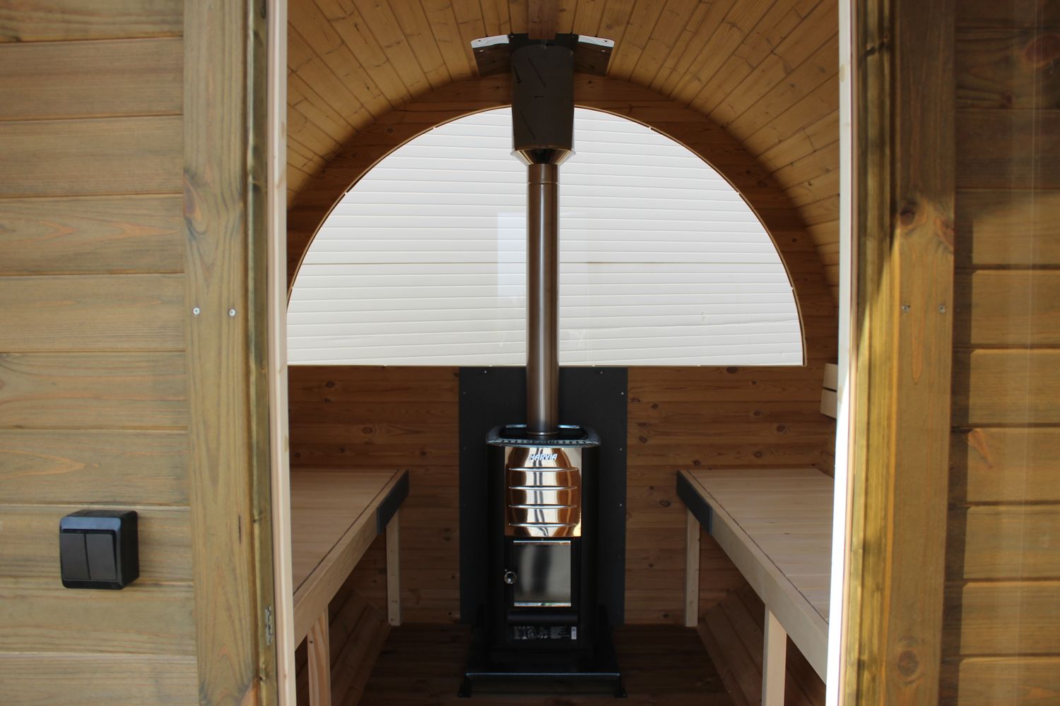 IDEALe BARREL Thermowood Sauna Outdoor met Terras ø235cm H=240cm