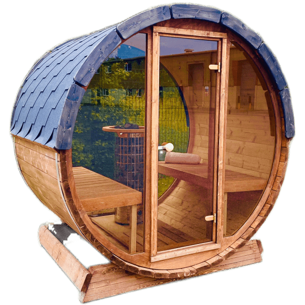 IDEALe SPAS BARREL ECO SAUNA INFRAROOD OUTDOOR FRONT GLAS MET DEUR