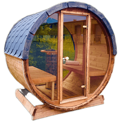 IDEALe SPAS BARREL ECO SAUNA INFRAROOD OUTDOOR FRONT GLAS MET DEUR