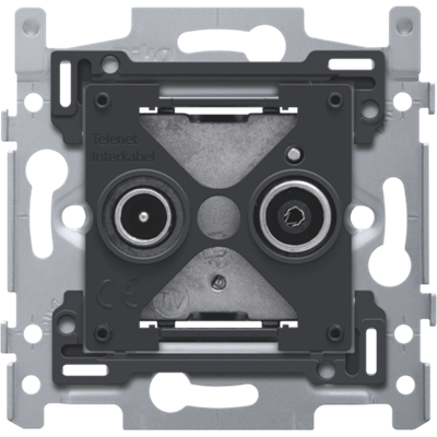 Sokkel 2x enkelvoudige coaxaansluiting TV en FM Telenet Interkabel