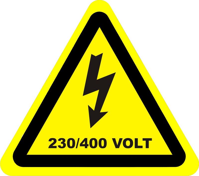 Sticker zelfklevend driehoek met bliksem 230/400 - 9cm