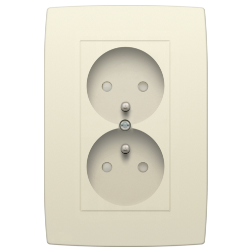 Stopcontact dubbel verticaal (sokkel + toets + afdekpl) Cream