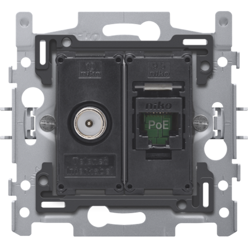 Sokkel 1x Coax + 1x RJ45 UTP CAT6 POE