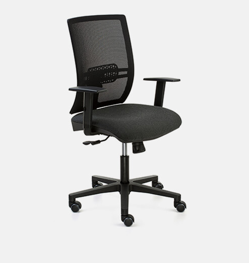 Silla SignoPro. Respaldo malla negra y asiento tapizado negro.