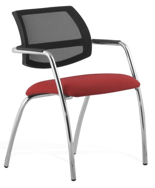 Silla Confident 4 patas cromadas con Tapizado Goya y respaldo en malla.