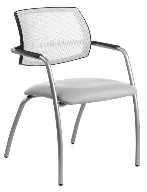 Silla Confident respaldo malla, 4 patas grises y con Tapizado Piel natural.