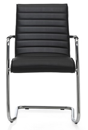 Silla Trinity confidente. Tapizado Valencia. Pata patín cromado. Brazos estructurales cromados tapizados.