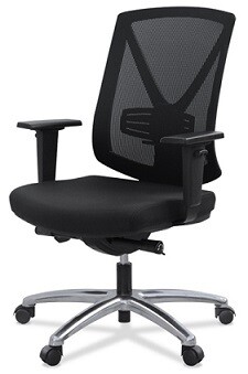 Silla Miró. Respaldo malla negra y asiento tapizado negro.